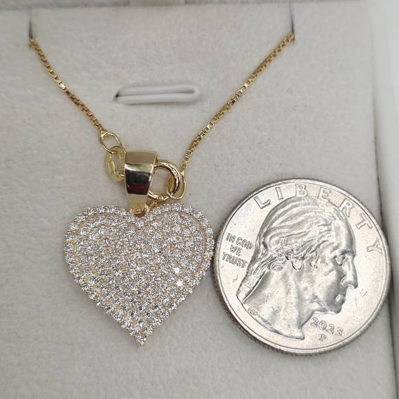 💛 Moissanite Gold Heart Pendant Necklace. Gold Over S925 - Picture 2 of 3